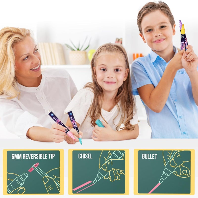 IJIANG Chalk Markers for Blackboards with 6mm Reversible Bullet & Chisel Tips, Dust Free Liquid Chalk Marker Erasable, Pastel Colors for Chalkboard Markers Window Car Paint Pen Glass Washable Mirror - Image 5
